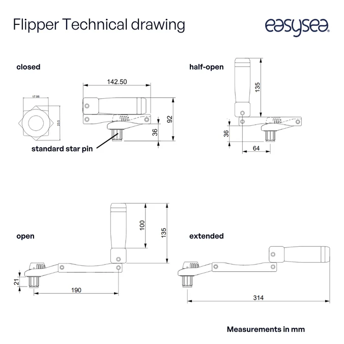 easysea Flipper faltbare Winschkurbel